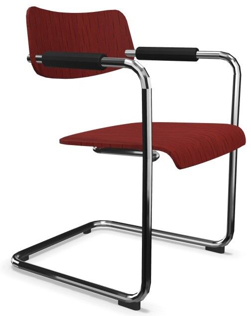 Ergonomischer Freischwinger mit roter Sitzfläche und Rückenlehne, chromfarbenes Gestell, ideal für dynamisches Sitzen.