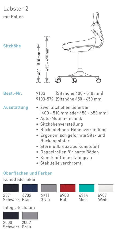 Laborstuhl Bimos Labster 2 alle Bezüge Sitzhöhe