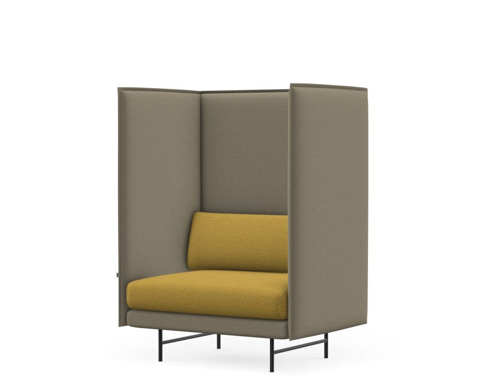 Moderner ergonomischer Sessel mit hohen Seitenwänden und gelber Polsterung, ideal für dynamisches Sitzen.