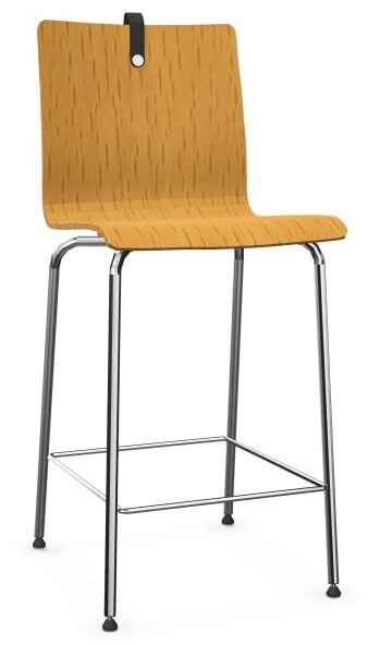 Ergonomischer Holz-Hochstuhl mit Metallgestell, ideal für gesundes und aktives Sitzen im Büro oder Zuhause.