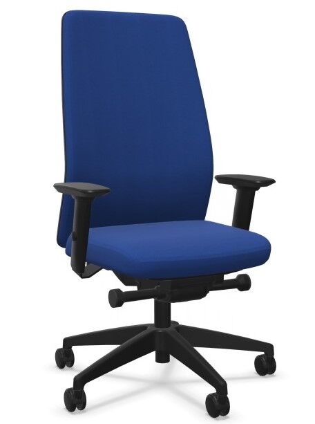 Ergonomischer Bürostuhl in Blau mit verstellbaren Armlehnen und Rollen, fördert aktives und gesundes Sitzen.