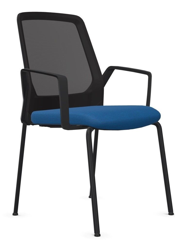 Ergonomischer Bürostuhl mit schwarzem Netzrücken und blauer Sitzfläche, ideal für dynamisches Sitzen im Büro.