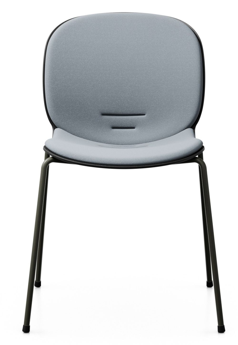 Moderner Stuhl mit grauer Polsterung und schlichten Metallbeinen, ideal für ergonomisches Sitzen.