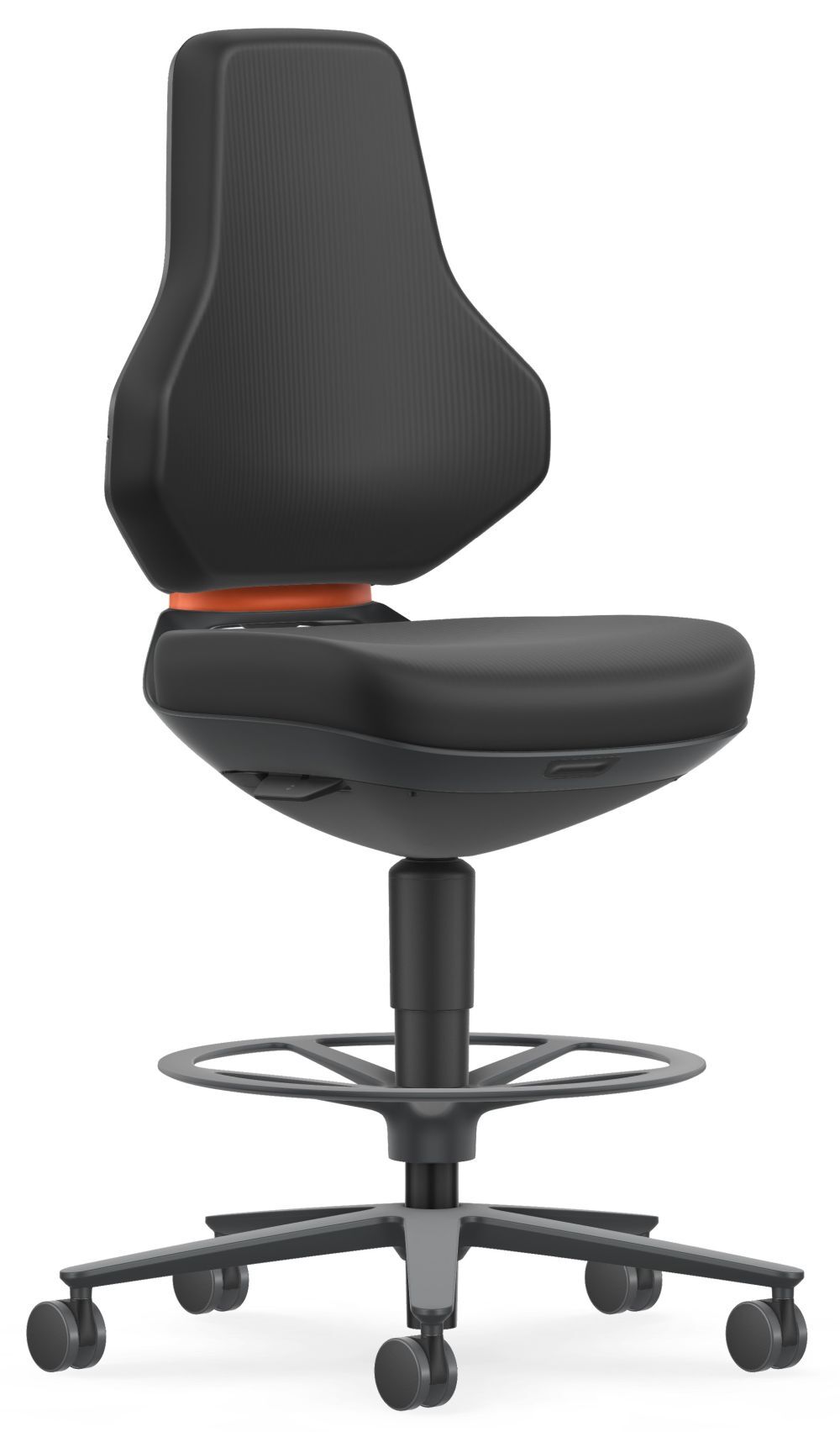 Moderner ergonomischer Bürostuhl mit Rollen und verstellbarer Sitzhöhe, ideal für dynamisches Sitzen im Büro.