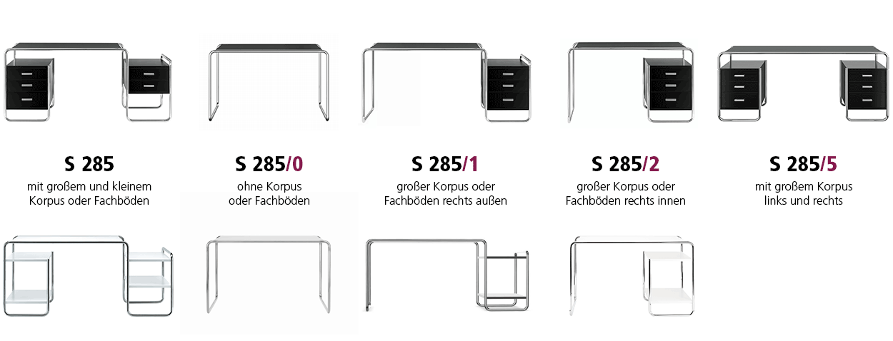 Verschiedene Varianten des Thonet S285 Schreibtisch
