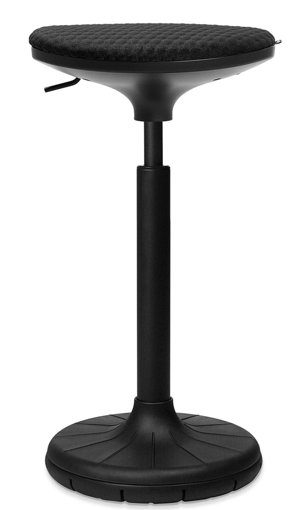 Ergonomischer schwarzer Hocker mit einstellbarer Höhe und gepolsterter Sitzfläche für dynamisches Sitzen.