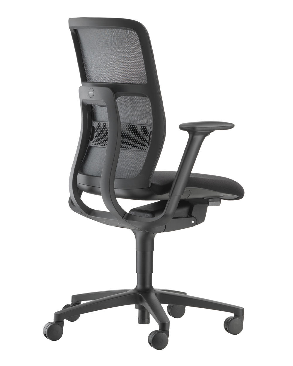 Ergonomischer Bürostuhl mit Netzrückenlehne und verstellbaren Armlehnen, ideal für gesundes Sitzen im Büro.