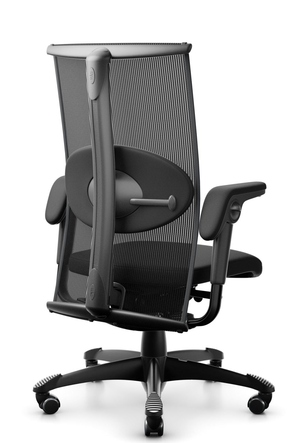 Ergonomischer Bürostuhl mit Netzrückenlehne und verstellbaren Armlehnen, ideal für dynamisches Sitzen im Büro.