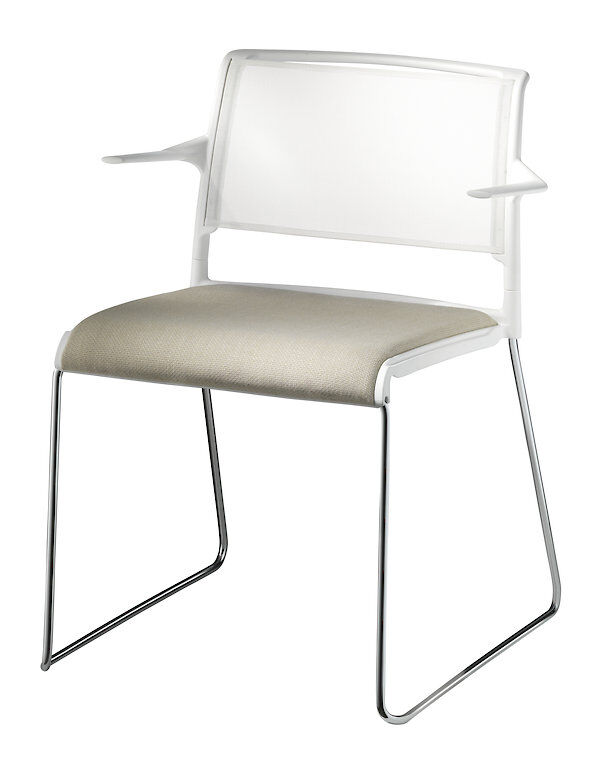 Moderner ergonomischer Stuhl mit weißer Netzrückenlehne und grauer Sitzfläche, ideal für dynamisches Sitzen.