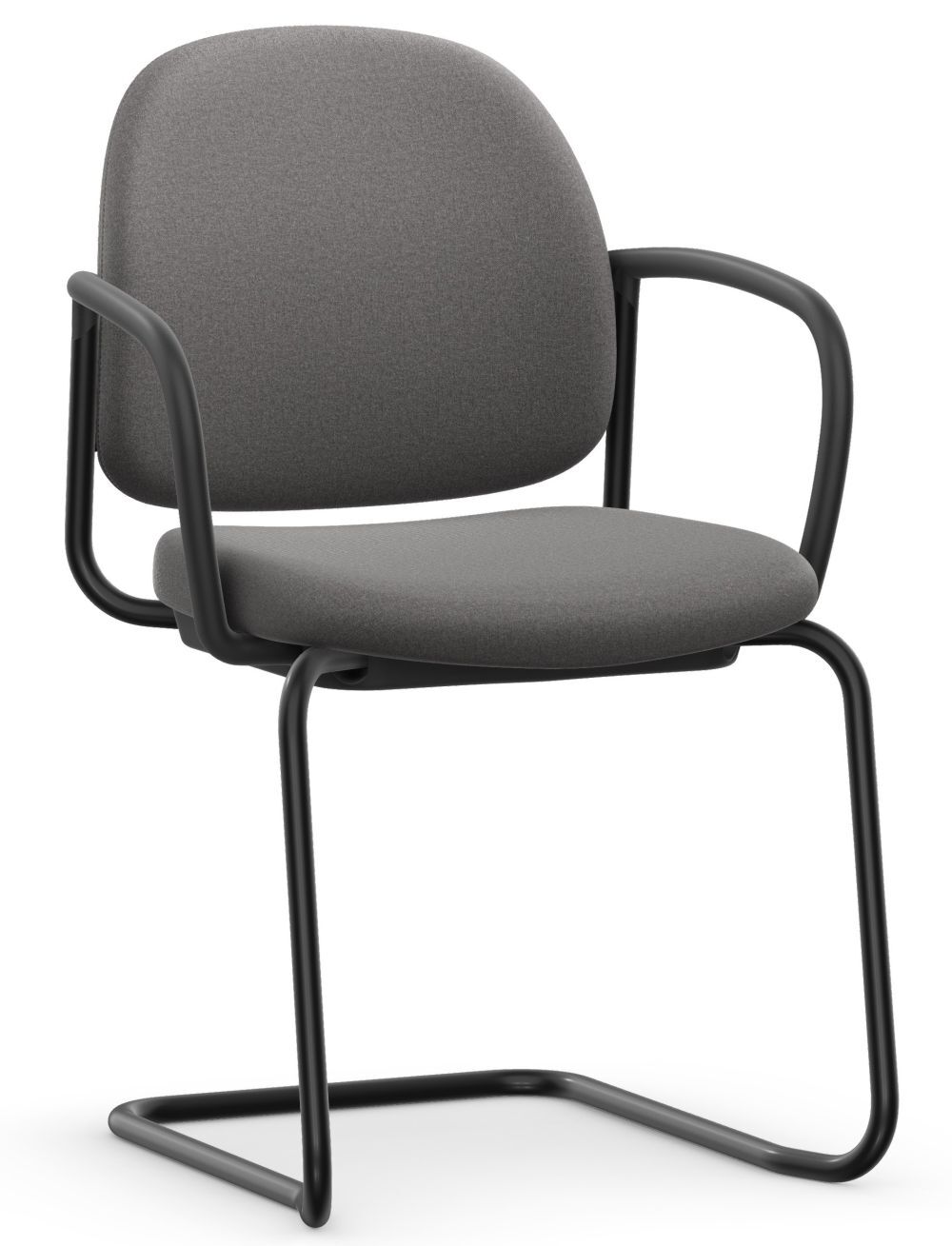 Ergonomischer Bürostuhl mit grauem Stoffbezug und schwarzem Metallrahmen, fördert bewegtes Sitzen im Büro.