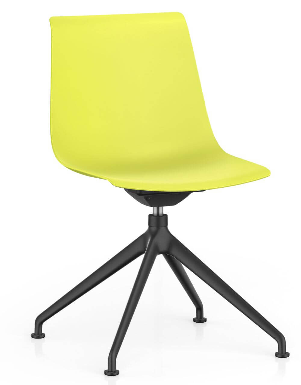 Ergonomischer Stuhl mit gelber Sitzfläche und schwarzem Metallgestell, ideal für dynamisches Sitzen im Büro.