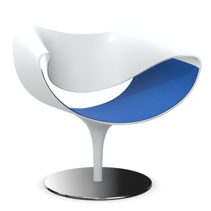 Moderner ergonomischer Stuhl mit weißem Außenrahmen und blauer Polsterung, ideal für dynamisches Sitzen.