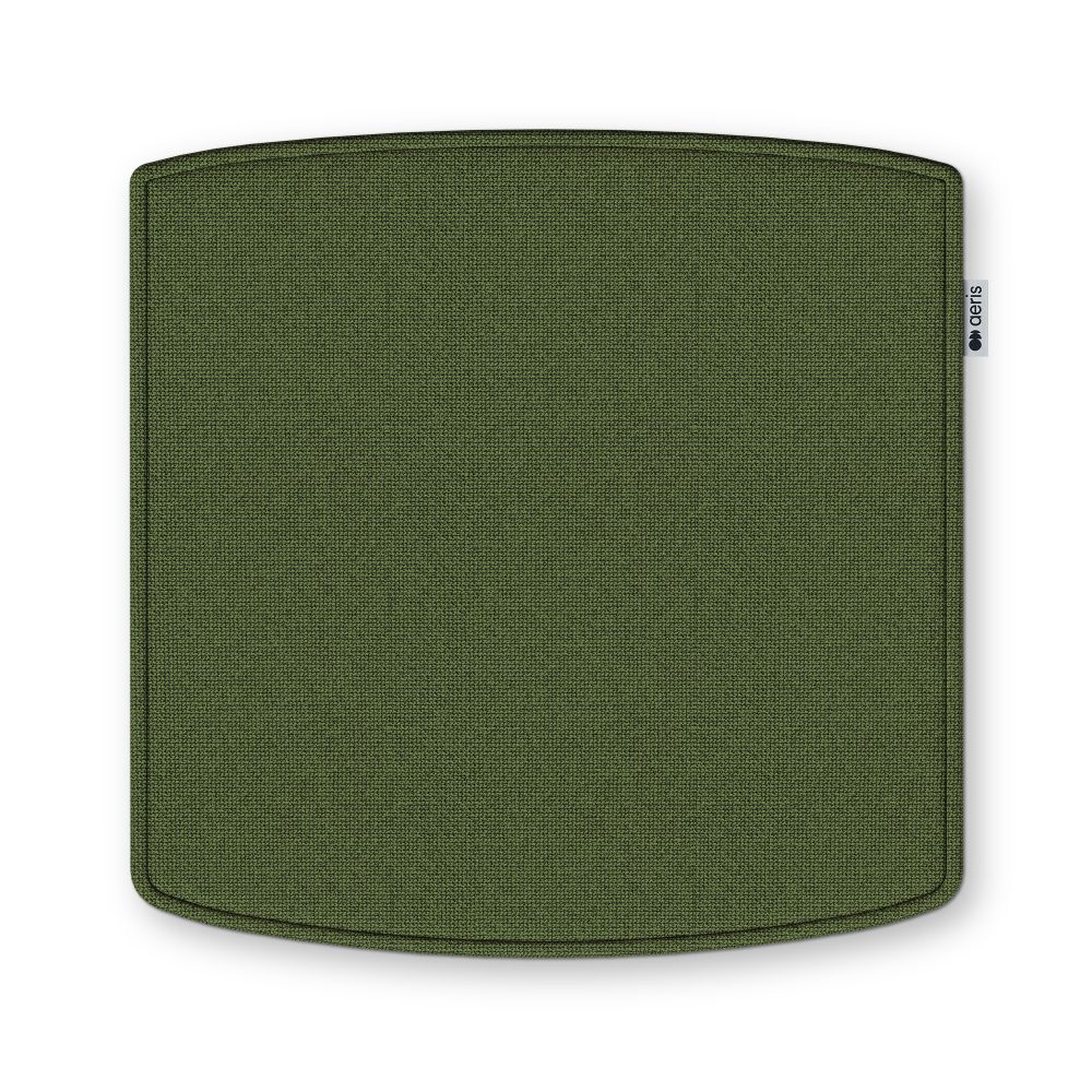 Grünes, rechteckiges Sitzkissen aus Stoff, passend für ergonomische Bürostühle, mit Markenetikett an der Seite.