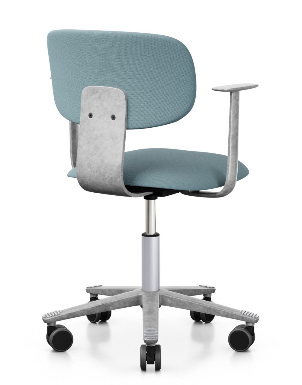 Ergonomischer Bürostuhl in Blau mit Metallgestell und Rollen, ideal für dynamisches Sitzen im Büro.