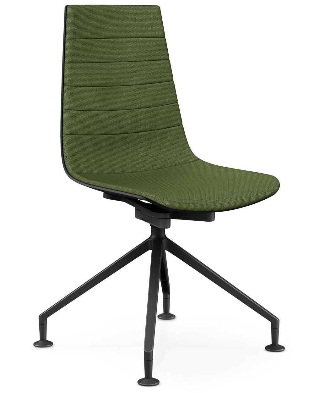 Moderner grüner Büro-Drehstuhl mit schwarzen Metallbeinen, ideal für ergonomisches und dynamisches Sitzen.