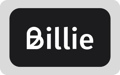Schwarzes Logo mit dem weißen Schriftzug "Billie" in modernem Schriftstil.