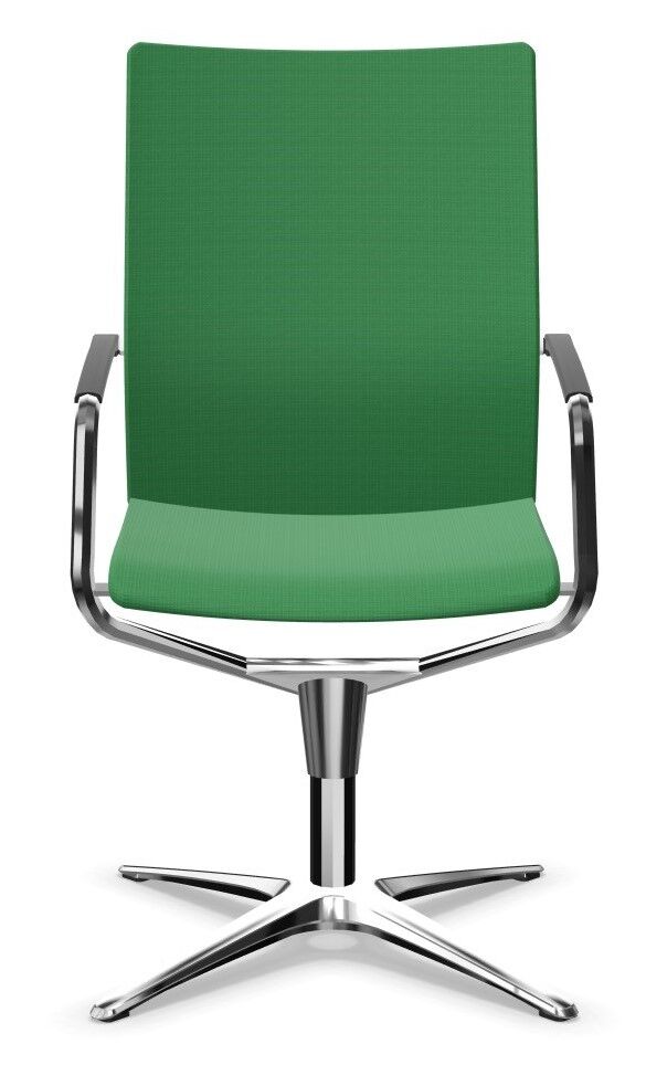Moderner ergonomischer Bürostuhl mit grünem Bezug und verchromtem Gestell für dynamisches Sitzen.