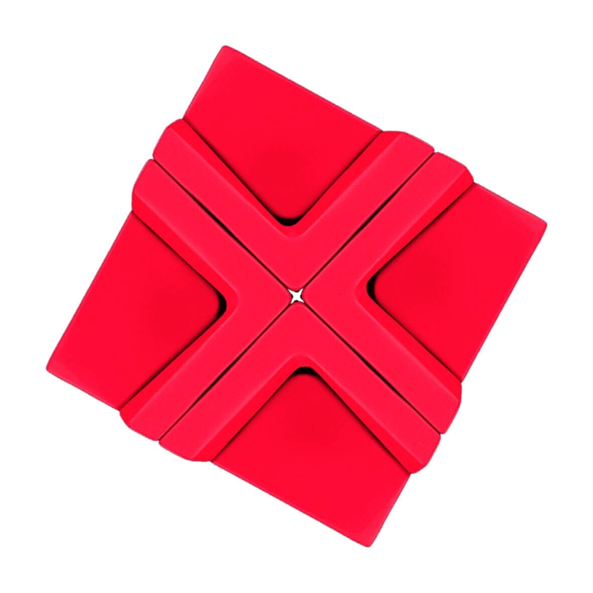 Rotes, geometrisches Polsterdesign mit stilisierten Kreuzmuster, geeignet für ergonomische Sitzlösungen.