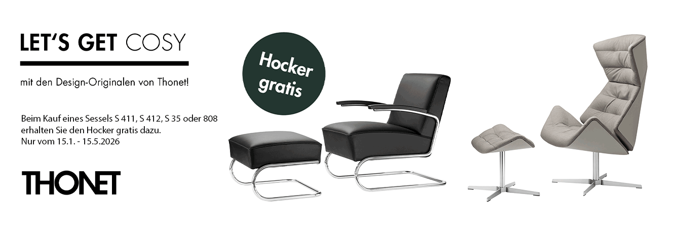 Thonet Anzeige: Sessel mit kostenlosem Hockerangebot, Promotion vom 15.1. bis 15.5.2026