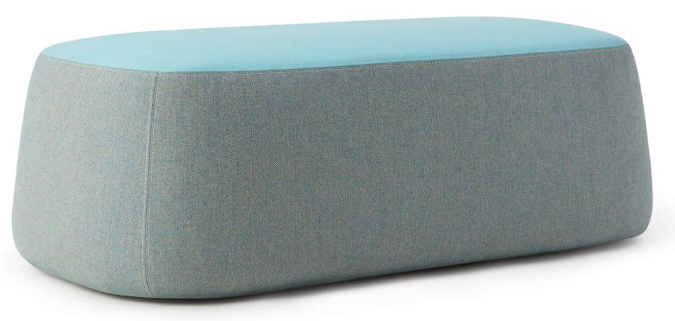 Ergonomische, rechteckige Sitzbank in Himmelblau und Grau, ideal für moderne Büroumgebungen und dynamisches Sitzen.