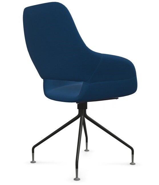 Blauer ergonomischer Bürostuhl mit modernem Design und schwarzem Vierbein-Metallgestell, ideal für dynamisches Sitzen.