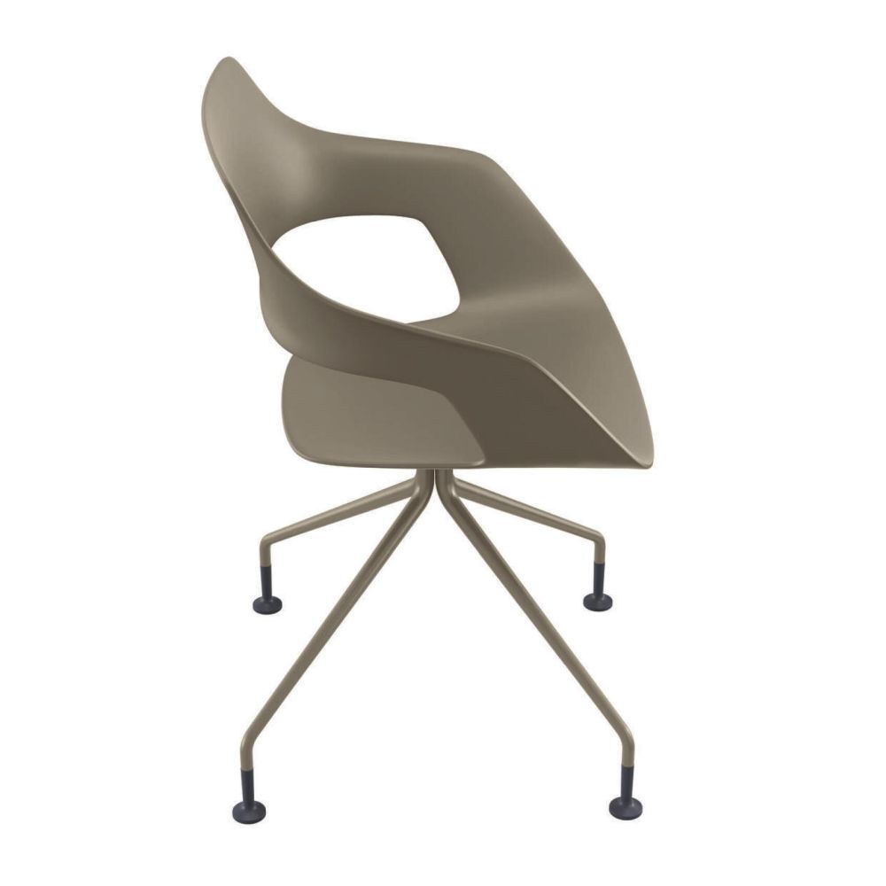 Moderner ergonomischer Bürostuhl mit brauner Schale und schlanken, stabilen Beinen; ideal für dynamisches Sitzen.