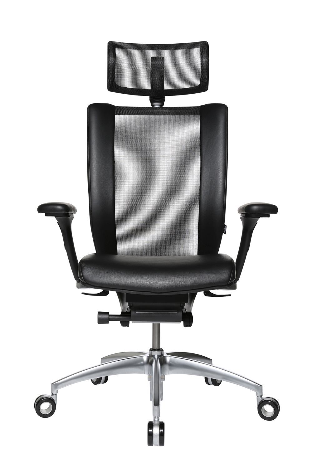 Moderner ergonomischer Bürostuhl mit Netzrückenlehne und verstellbarer Kopfstütze für optimalen Komfort.