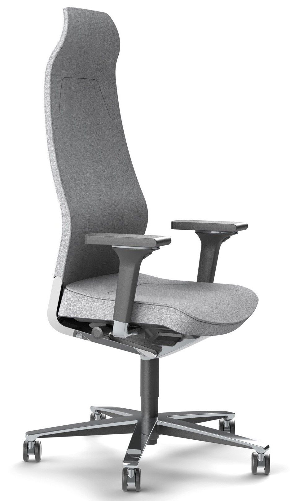 Hochwertiger ergonomischer Bürostuhl mit hoher Rückenlehne, modernen Armlehnen und stabilen Rollen für gesundes Sitzen.