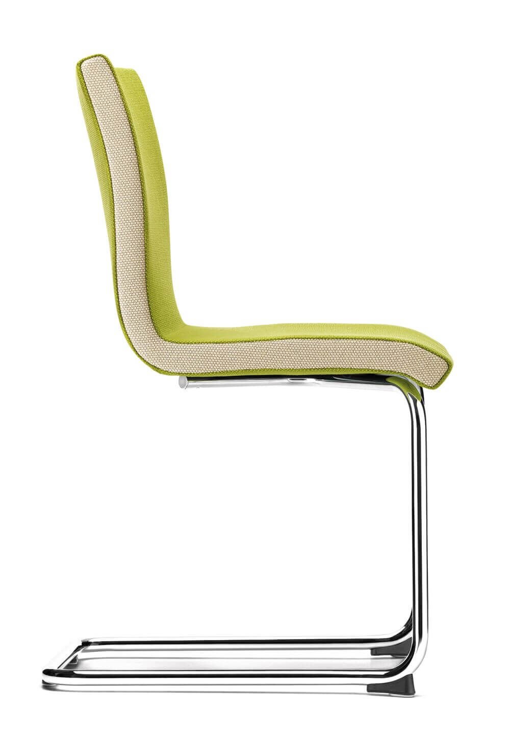 Moderner ergonomischer Freischwinger in Limettengrün mit verchromtem Gestell, ideal für gesundes Sitzen im Büro.