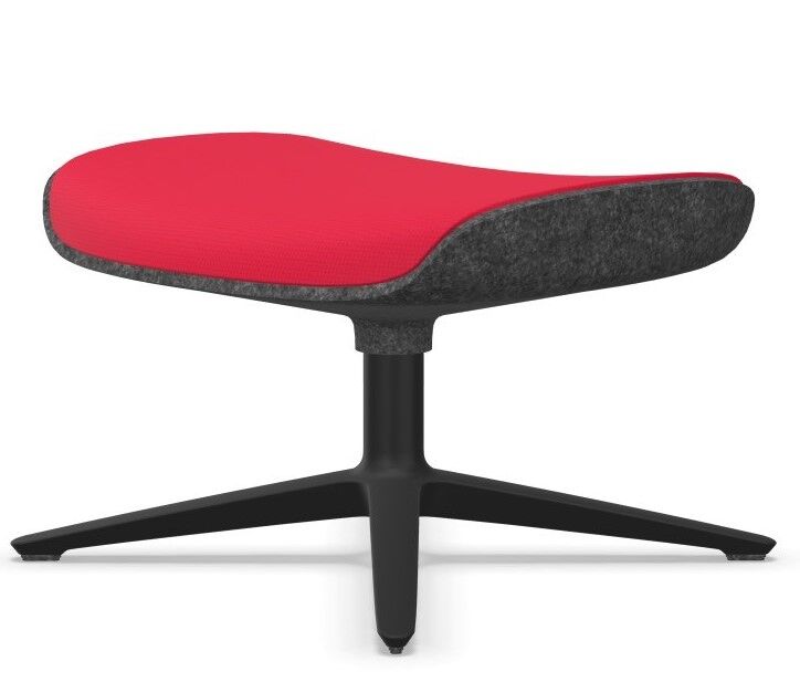 Ergonomischer Fußhocker mit rotem Polster und schwarzem Standfuß, ideal für dynamisches Sitzen im Büro.