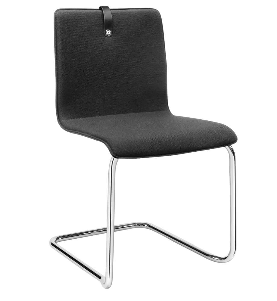 Moderner, schwarzer Freischwinger mit Metallrahmen und ergonomischem Design, ideal für Büros und Konferenzräume.