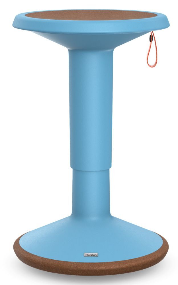 Blauer ergonomischer Hocker mit gewölbter Sitzfläche und abgerundeter Basis für dynamisches Sitzen.