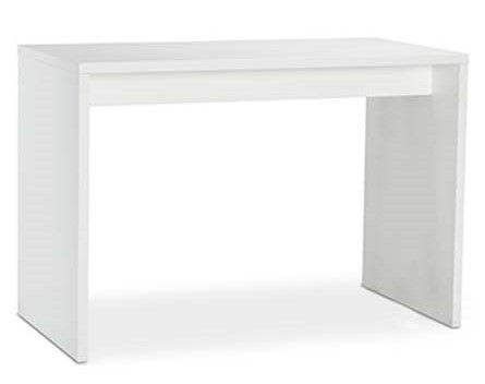 Moderner, weißer Schreibtisch mit schlichtem, minimalistischem Design ideal für ergonomische Arbeitsplatzlösungen.