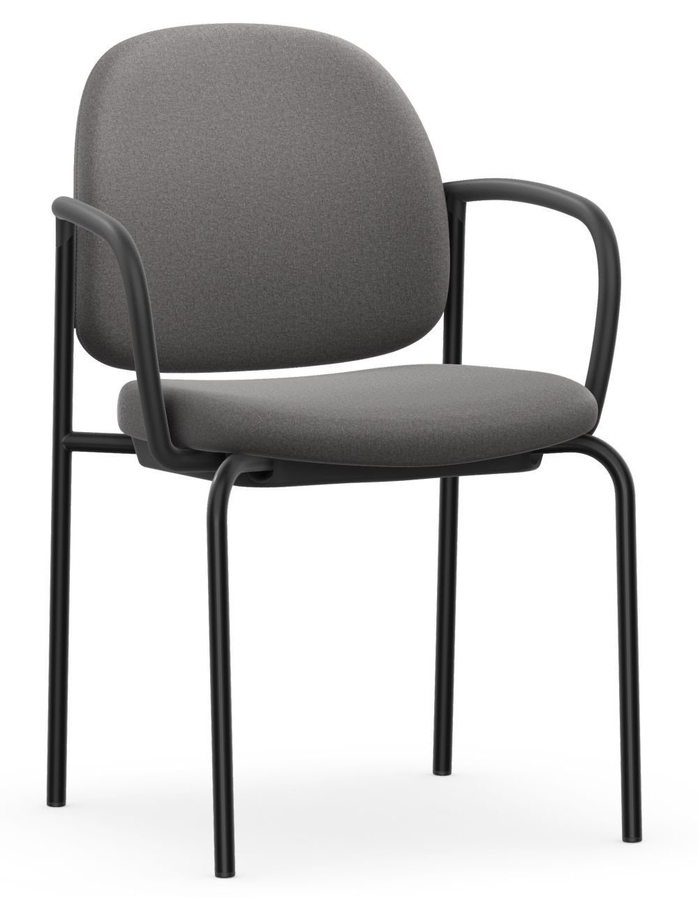 Grauer ergonomischer Stuhl mit gepolsterter Sitzfläche und Rückenlehne, ideal für Büro oder Homeoffice.