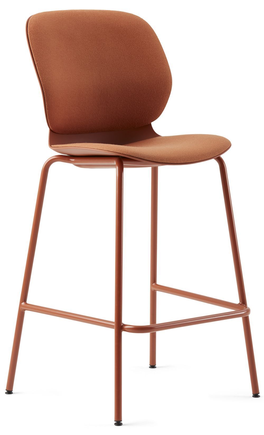 Brauner ergonomischer Barhocker mit gepolsterter Rückenlehne und Sitz, ideal für stilvolles, dynamisches Sitzen.