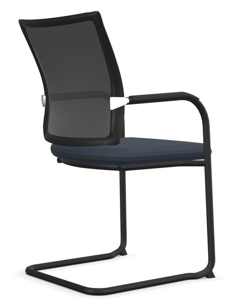 Moderner ergonomischer Bürostuhl mit Netzrückenlehne und schwarzem Metallgestell, ideal für dynamisches Sitzen.