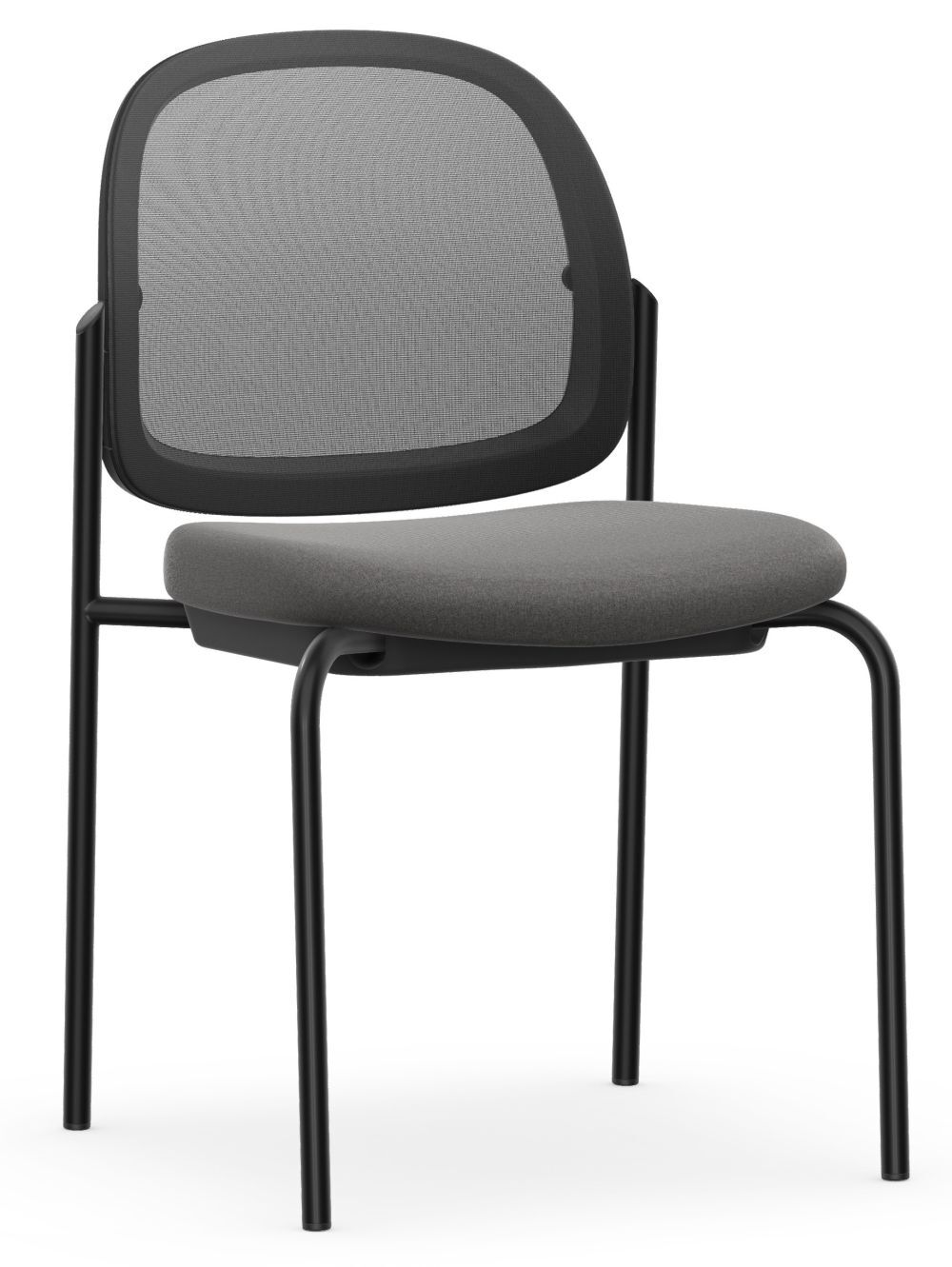 Ergonomischer Stuhl mit schwarzem Rahmen und grauem Netzrücken, ideal für gesundes Sitzen im Büro.