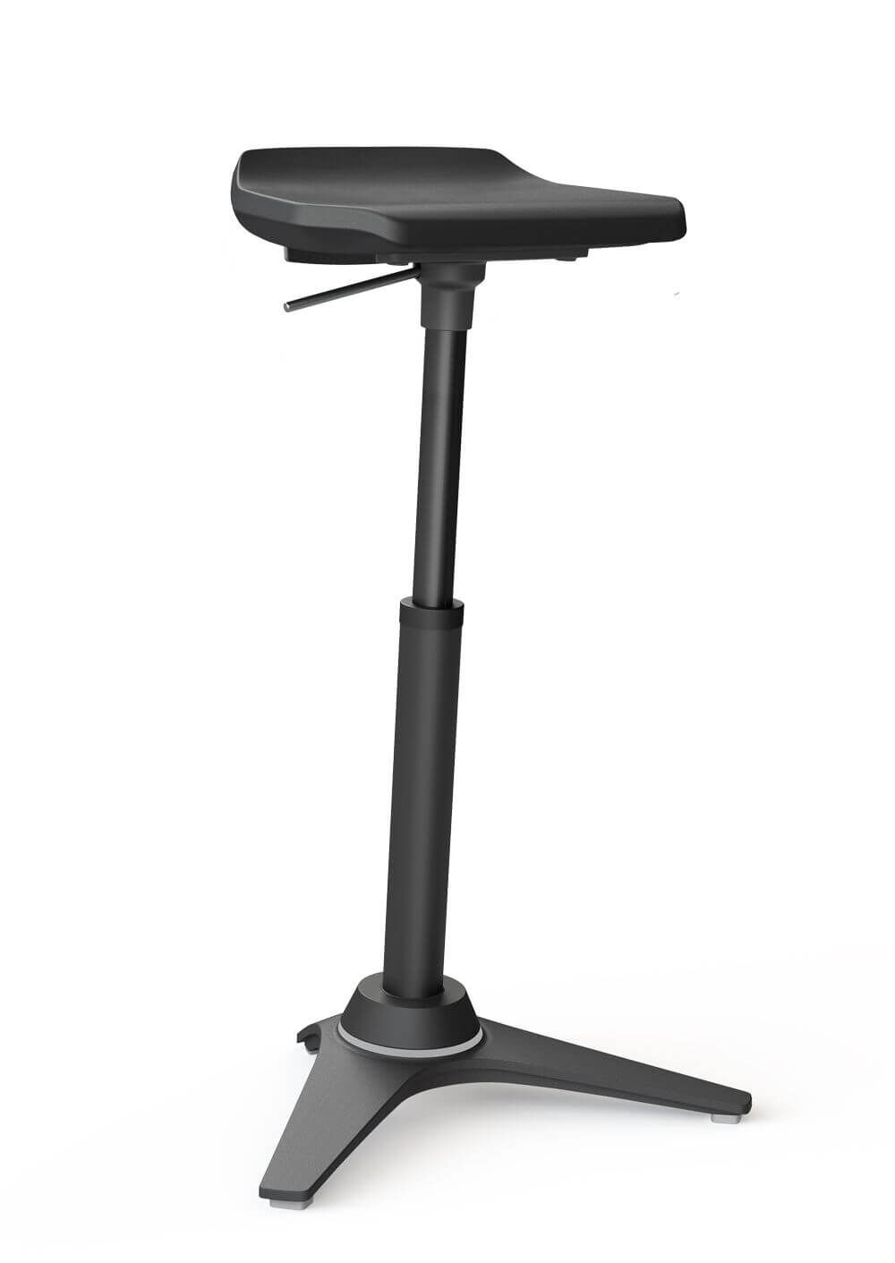 Moderner ergonomischer Hocker mit höhenverstellbarer Sitzfläche und stabiler dreibeiniger Basis, ideal fürs Büro.