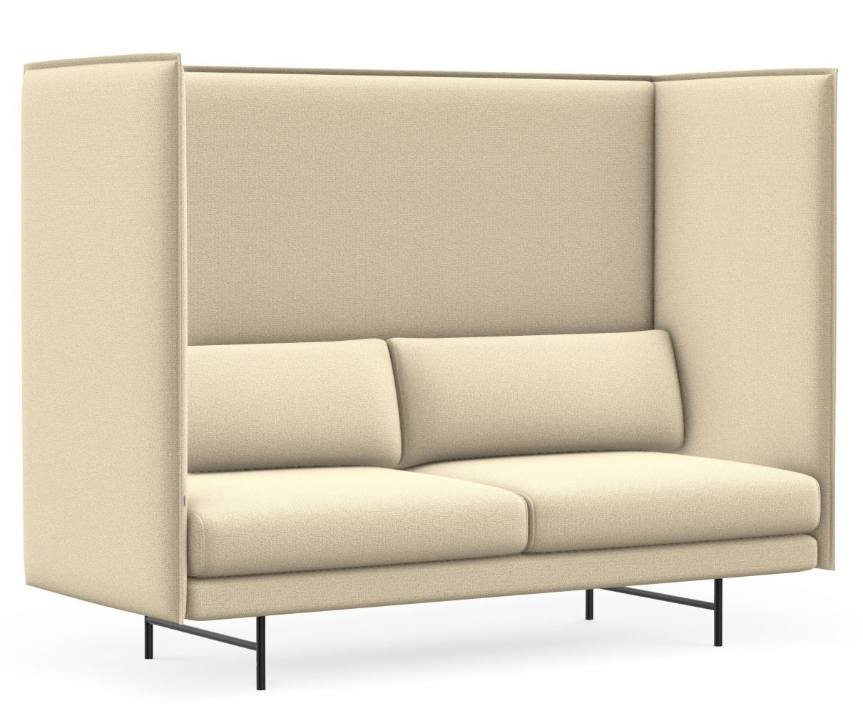 Beiger ergonomischer Zweisitzer mit hohen Seitenwänden für Privatsphäre, ideal für Büros und Wartebereiche.