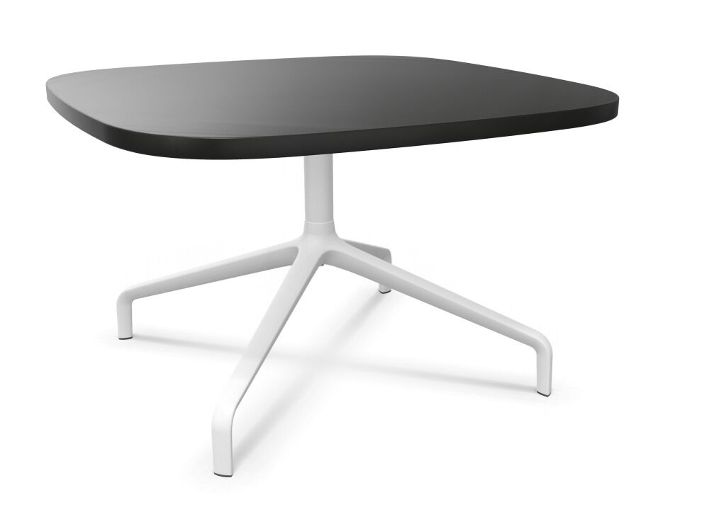 Moderner Couchtisch mit schwarzer Tischplatte und weißen Beinen im minimalistischen Design.