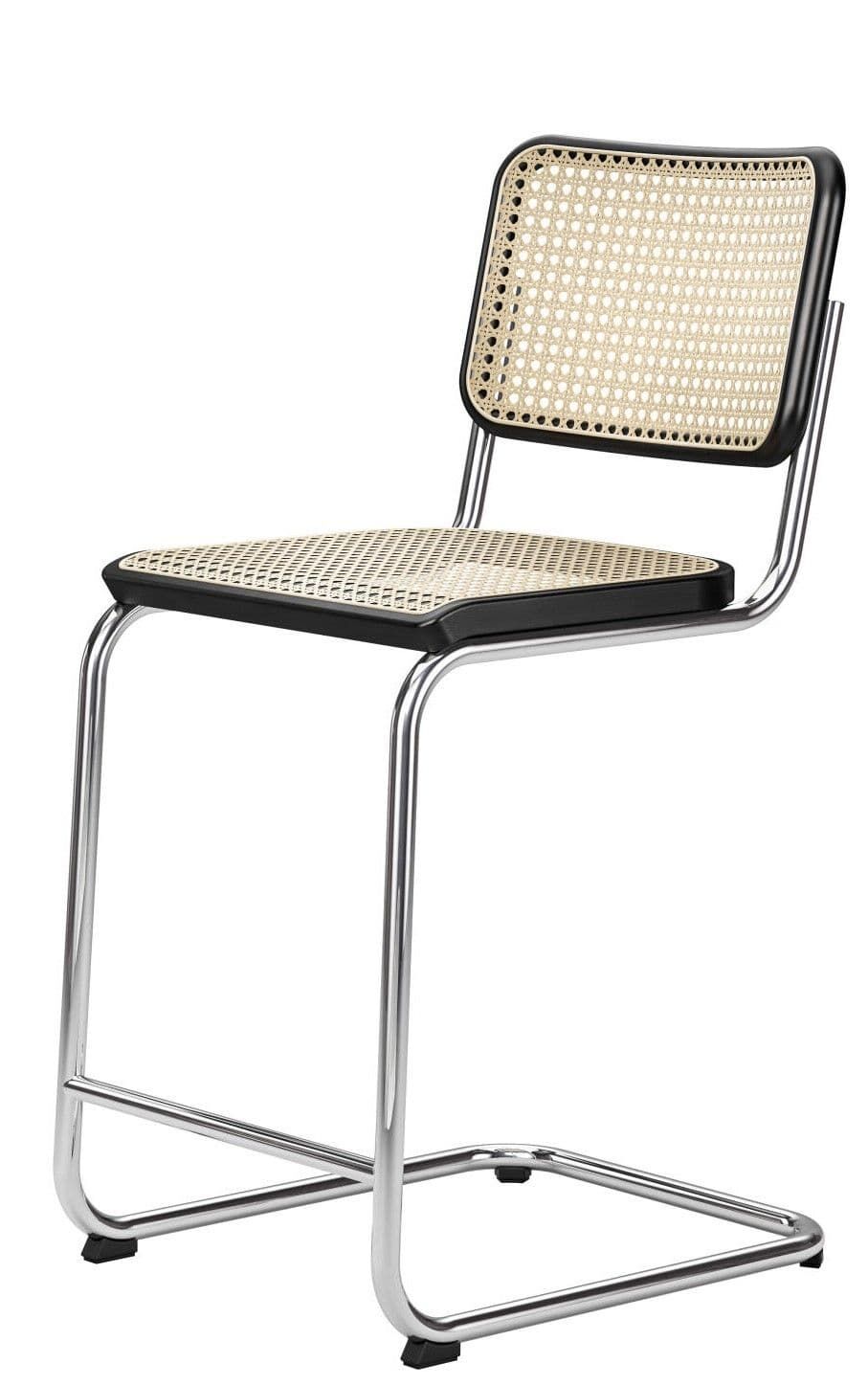 Moderner Freischwinger mit Stahlgestell und geflochtener Sitzfläche, ideal für ergonomisches Sitzen im Büro.