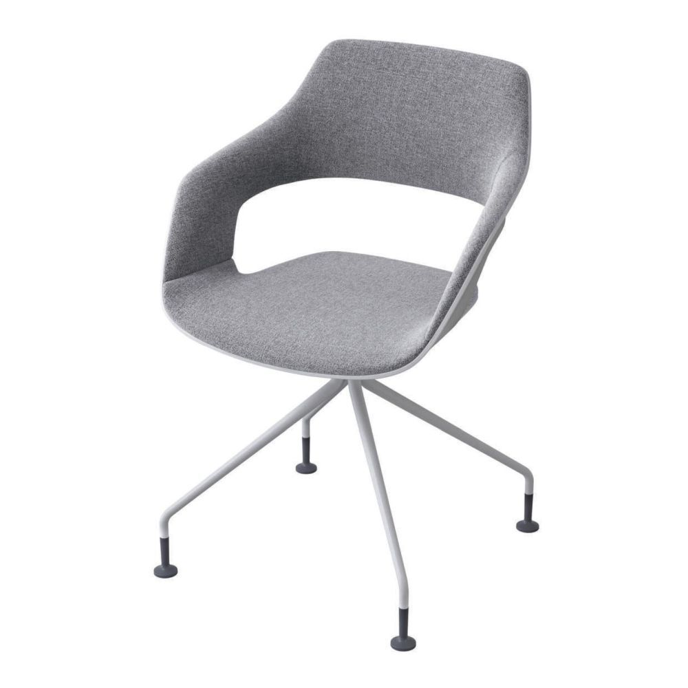 Grauer ergonomischer Stuhl mit vier Beinen und gepolstertem Sitz, geeignet für dynamisches Sitzen.