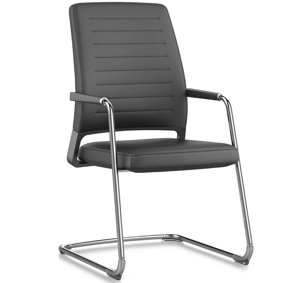 Moderner, ergonomischer Bürostuhl mit schwarzem Sitz und verchromtem Metallgestell, ideal für dynamisches Sitzen.