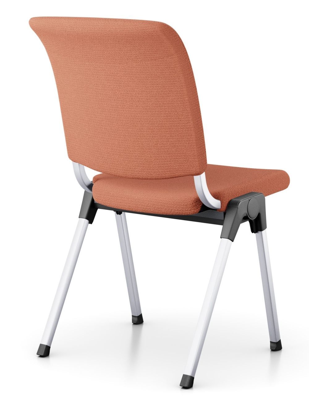 Ergonomischer Bürostuhl mit orangem Stoffbezug, Metallbeinen und gepolsterter Rückenlehne für dynamisches Sitzen.