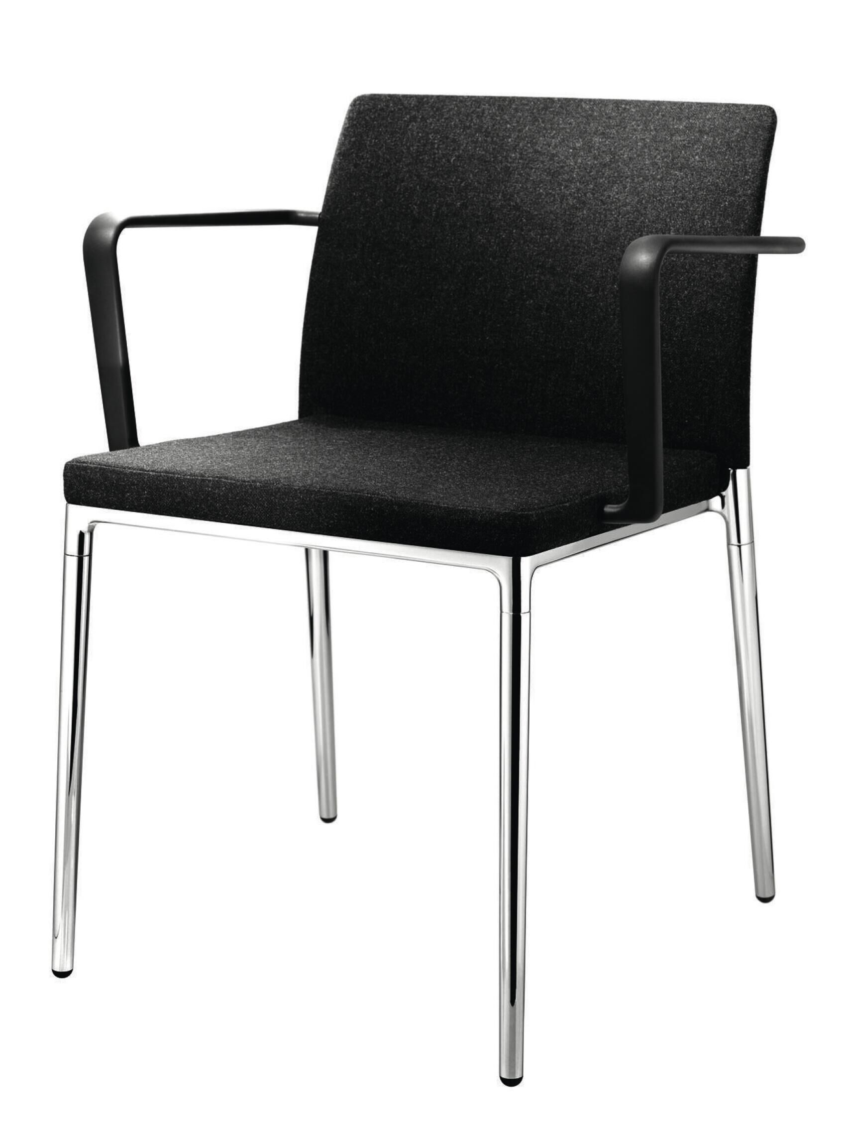 Moderner ergonomischer Büro-Stuhl in Schwarz mit Metallbeinen und Armlehnen, ideal für gesundes Sitzen.