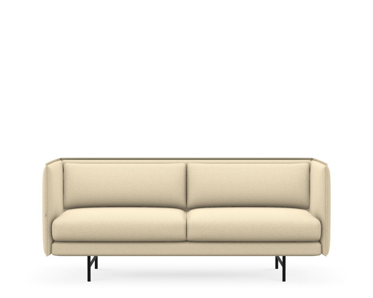 Beiges Sofa mit klaren Linien und minimalistischen schwarzen Metallbeinen, ideal für modernes Büro- oder Wohnambiente.