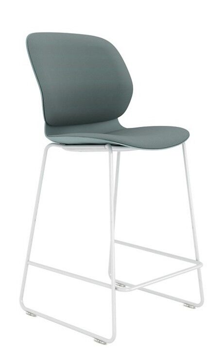 Ergonomischer Barhocker mit grauem gepolstertem Sitz und weißem Metallgestell, ideal für dynamisches Sitzen.
