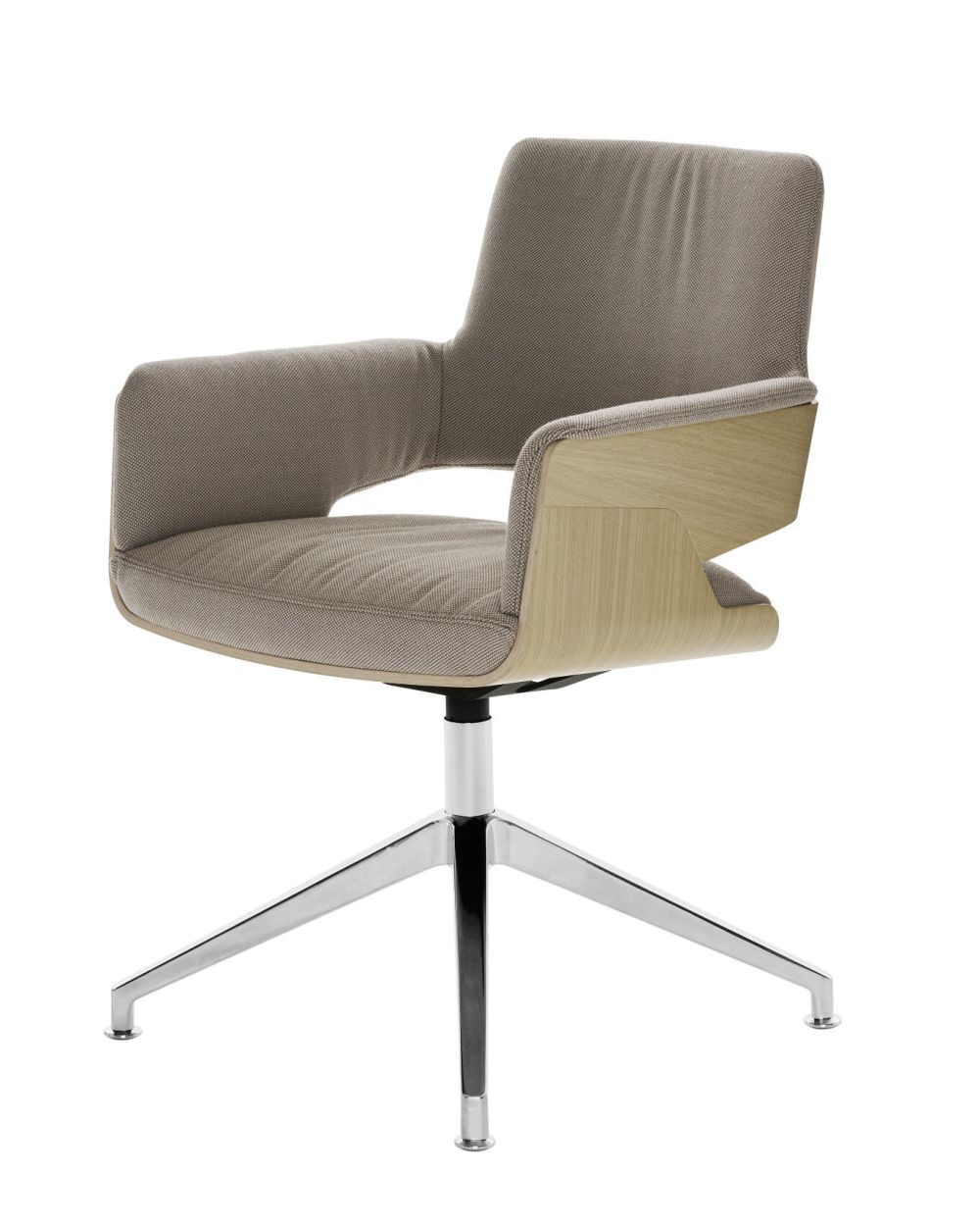 Moderner ergonomischer Bürostuhl mit vierbeiniger Metallbasis und gepolstertem Sitz in elegantem Braun.