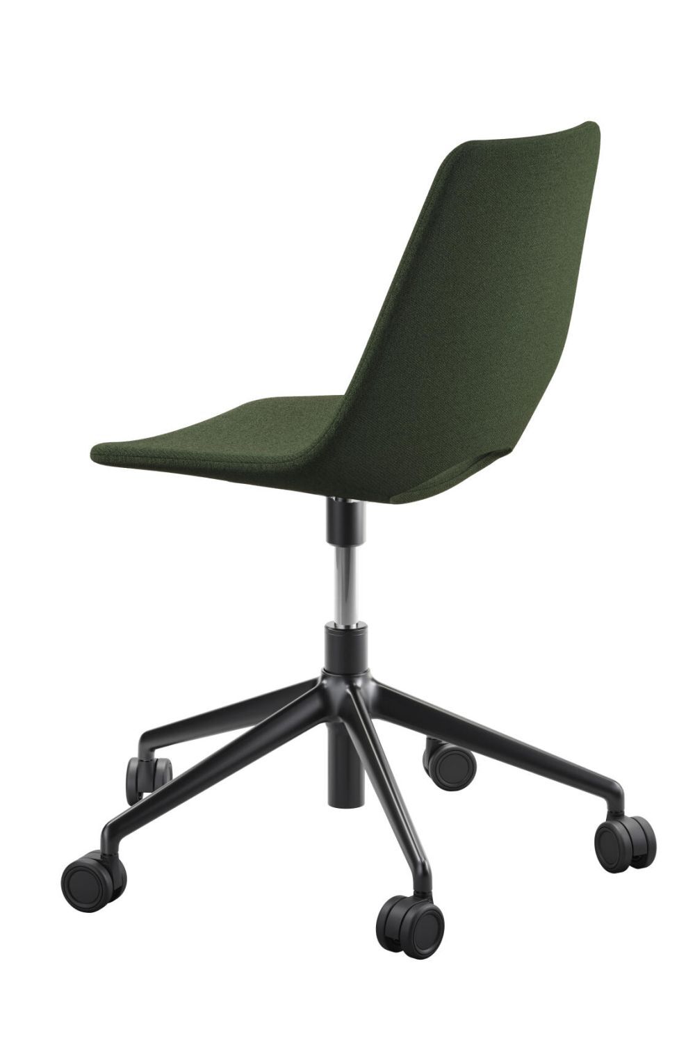 Ergonomischer Bürostuhl mit schwarzem Gestell und dunkelgrünem Sitz, ideal für dynamisches Sitzen im Büro.
