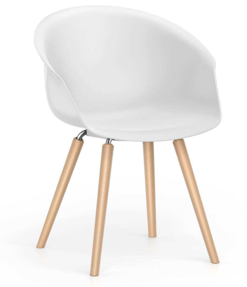 Stuhl mit weißer, runder Schale und schwarzen, schmalen Beinen, ideal für modernes, ergonomisches Sitzen.